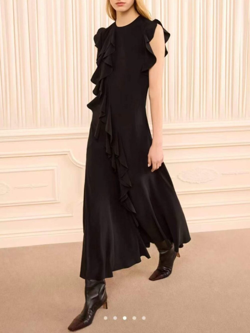 Ulla Johnson Ameline Sleeveless Silk Midi Dress Black Noir Bias-Cut Ruffle